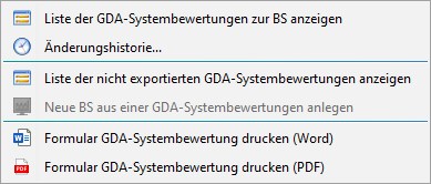 Untermenü GDA-Systembewertung