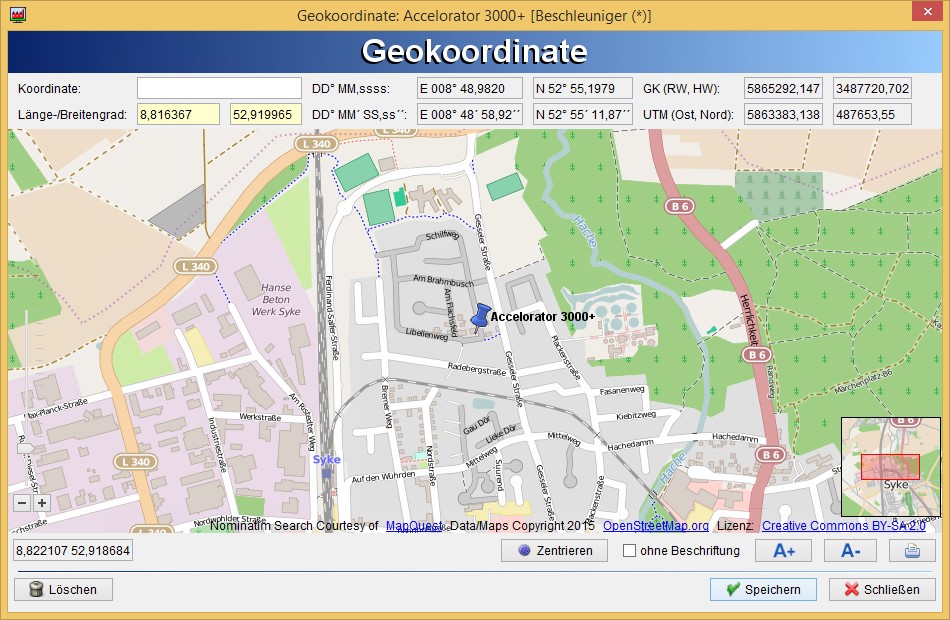 Geokoordinate Teilbetriebsstätte