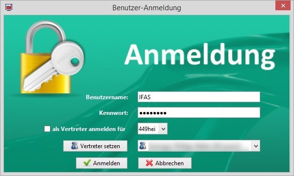Der Anmelden/Vertreter Dialog