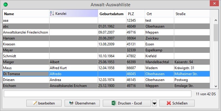 Anwalt-Auswahlliste Anwalt-Auswahlliste