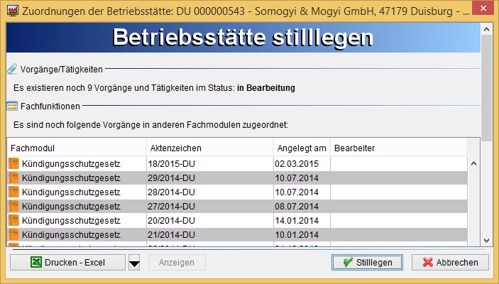 Übersicht BS stilllegen Übersicht BS stilllegen